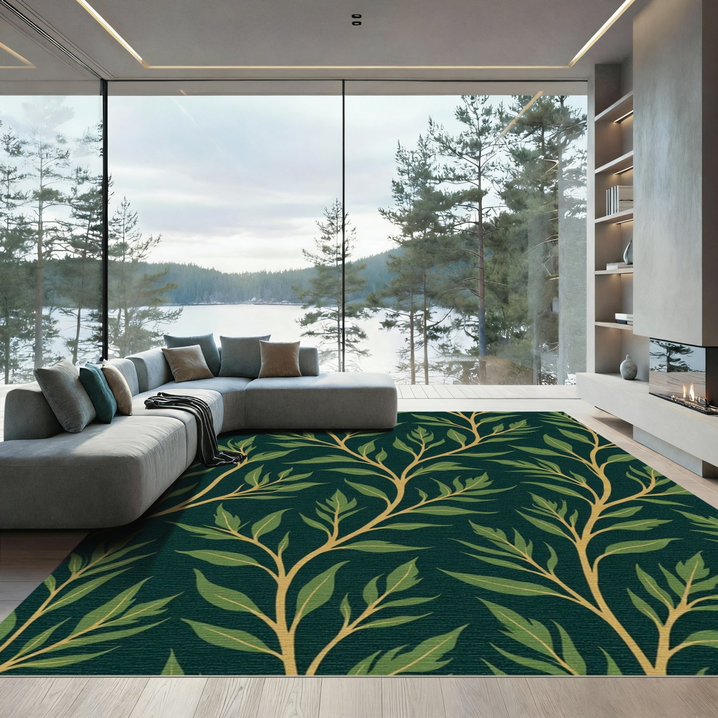 Emerald Green Leafy Vine Branch Rug