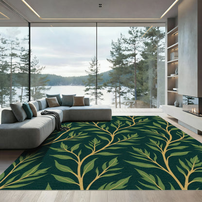 Emerald Green Leafy Vine Branch Rug