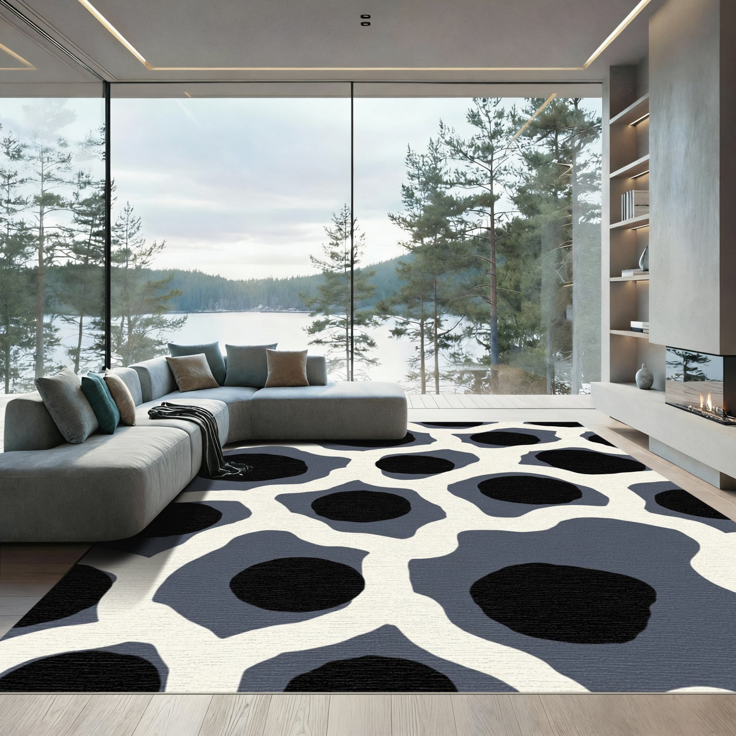 Abstract Gray Black Dot Mosaic Rug