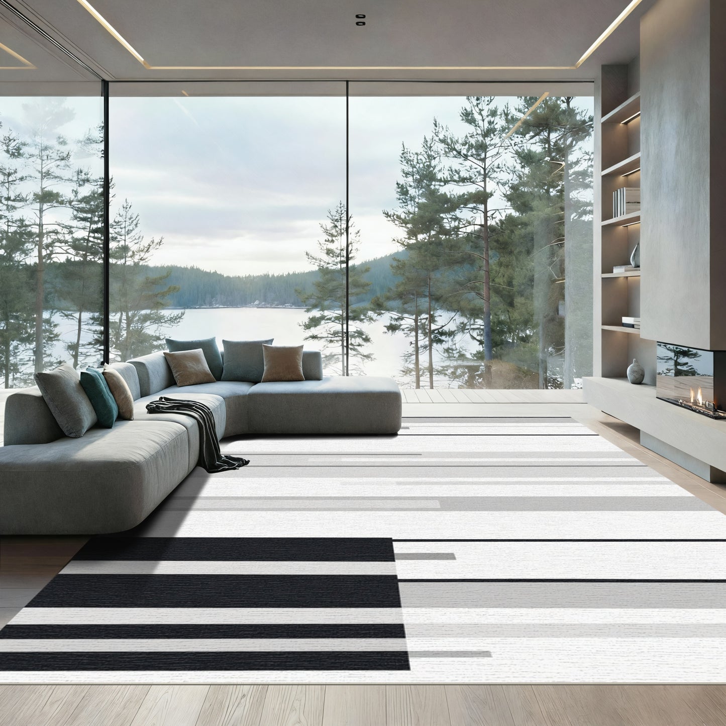 Monochrome Horizontal Stripe Block Rug