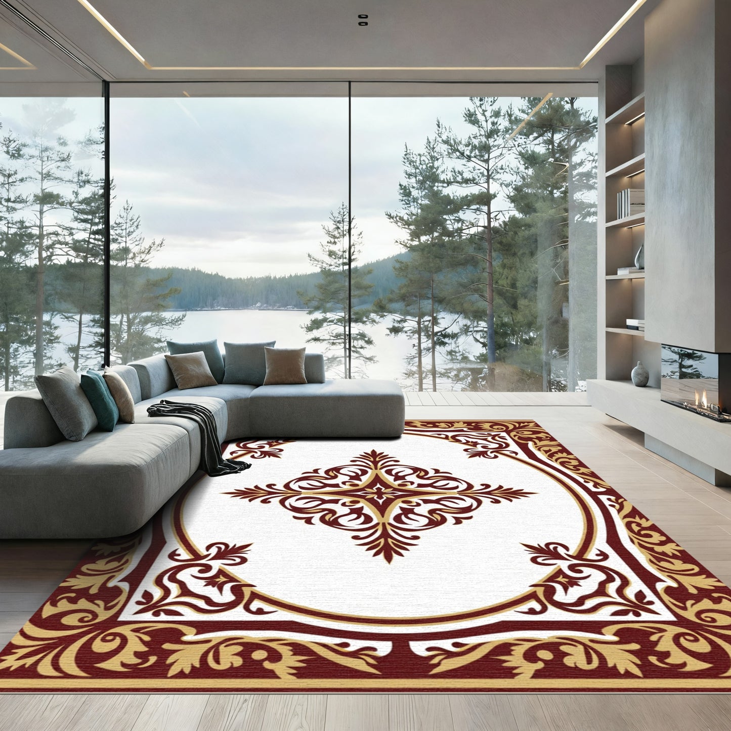 Crimson Gold Ornate Oval Medallion Rug