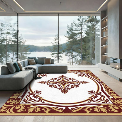 Crimson Gold Ornate Oval Medallion Rug