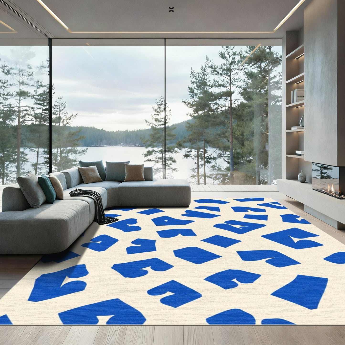 Bold Blue Organic Shapes Rug