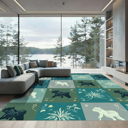 Earthy Tones Bear Floral Squares Rug