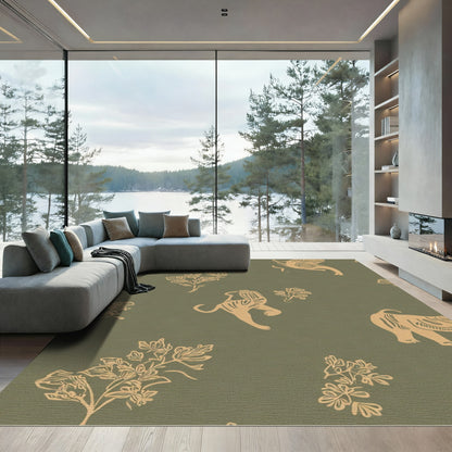 Golden Elephant Tiger Floral Forest Rug