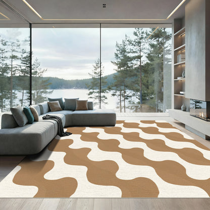 Wavy brown ivory organic stripes Rug