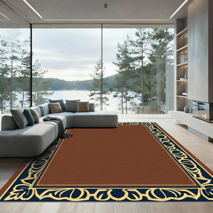 Deep Navy Gold Floral Scroll Frame Rug