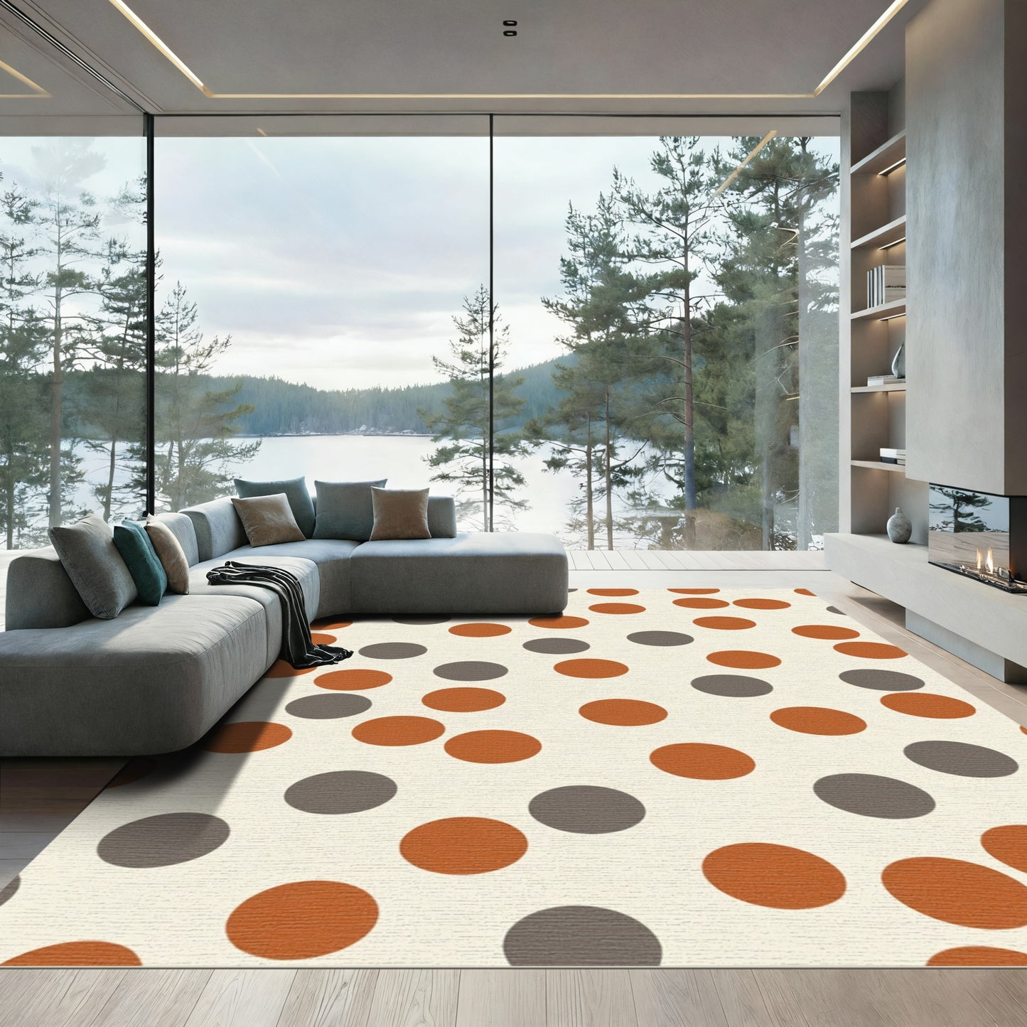 Terracotta Gray Polka Dot Scatter Rug