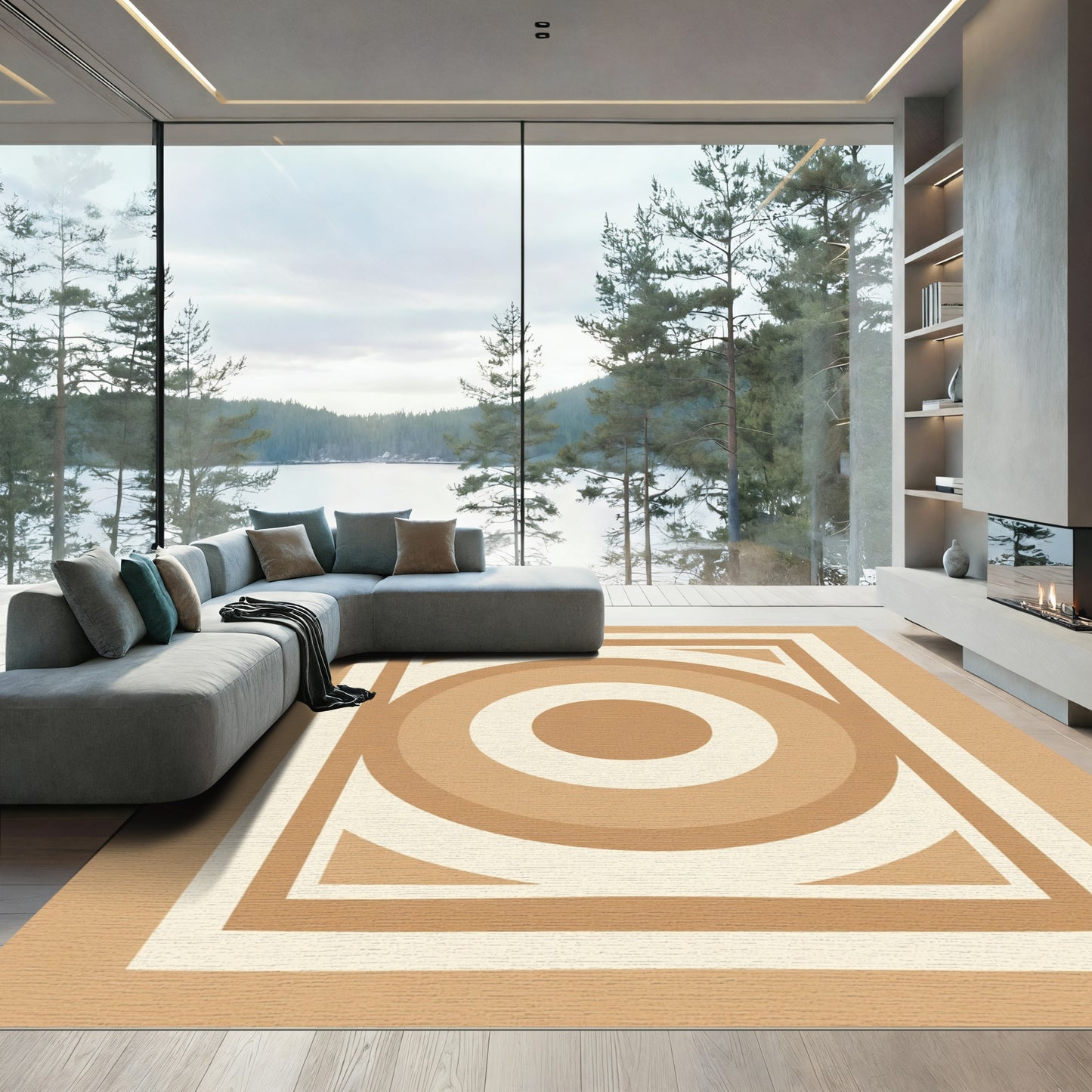 Concentric Circle Square Terra Cotta Rug
