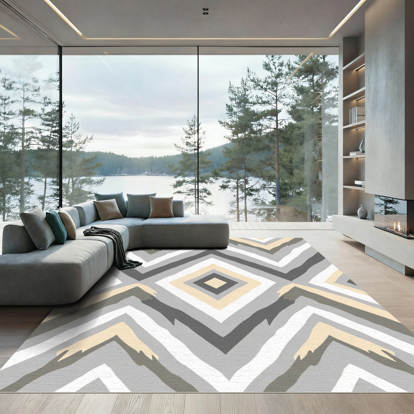 Neutral Chevron Diamond Geometric Art Rug