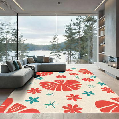 Coral Red Tropical Bloom Collage Rug