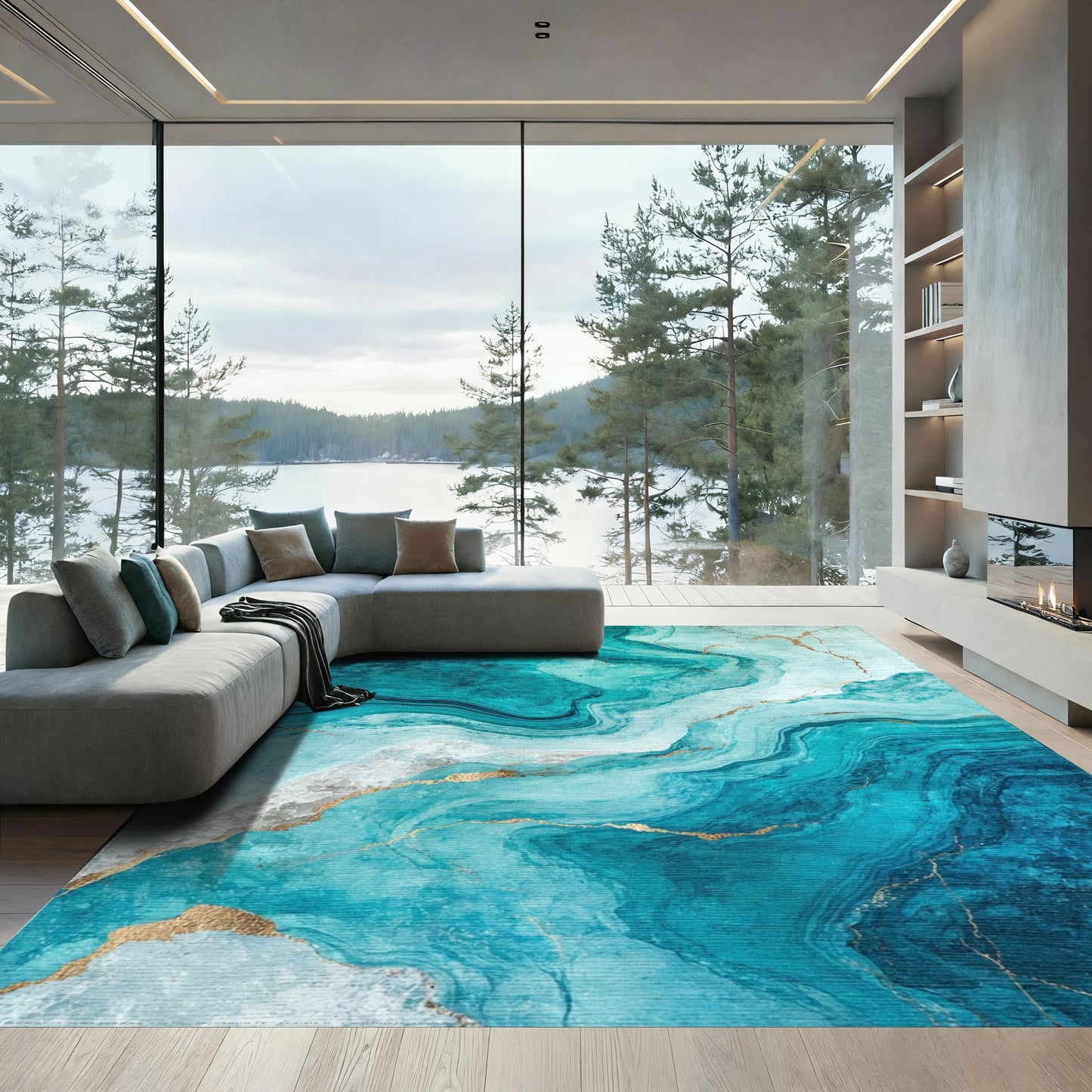 Teal Gold Vein Marble Rug