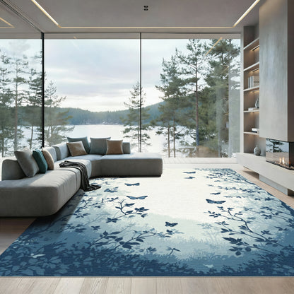 Lush Forest Butterflies Silhouette Rug