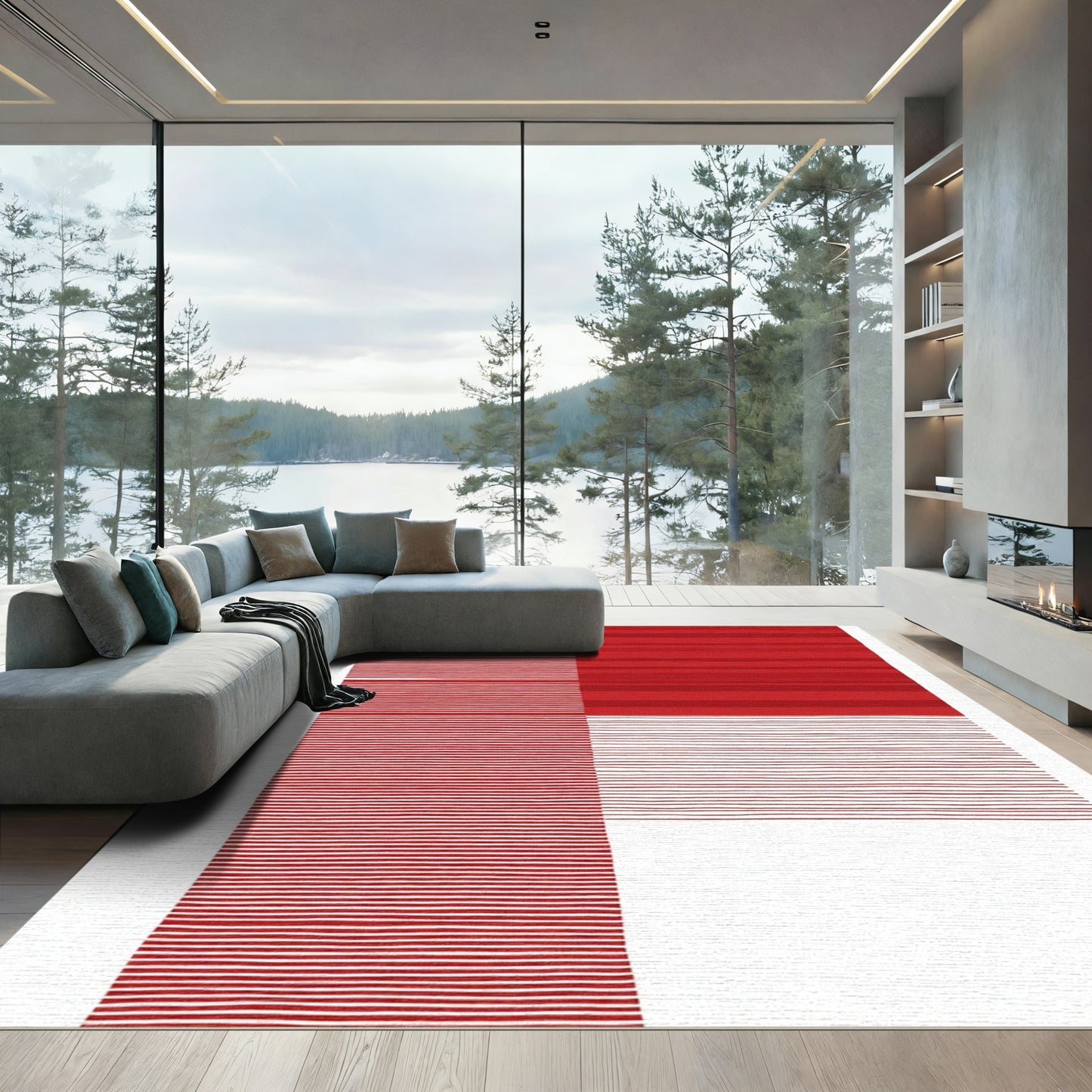Bold Red Horizontal Stripe Collection Rug