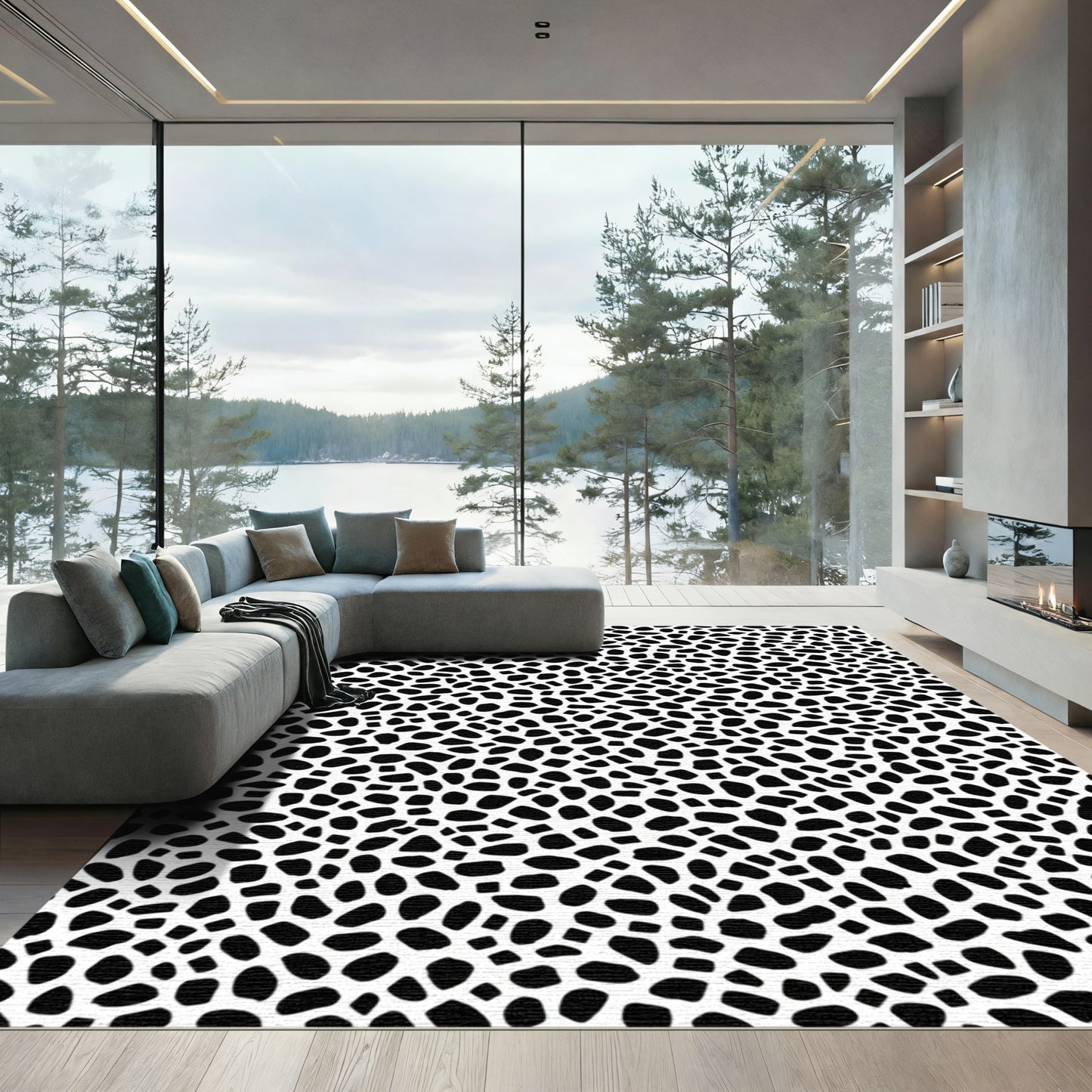 Black White Organic Spots Rug