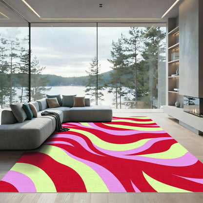 Red Cream Pink Wave Swirl Rug