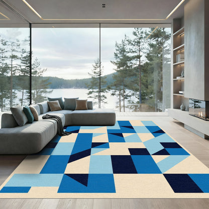 Abstract Blue Geometric Squares Rug