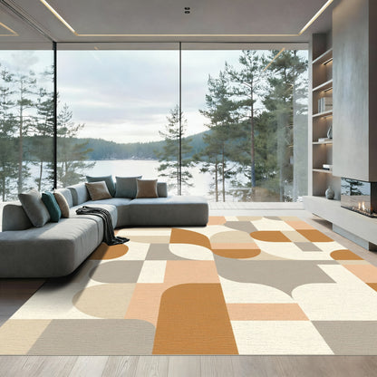 Terracotta Beige Abstract Geometric Shapes Rug