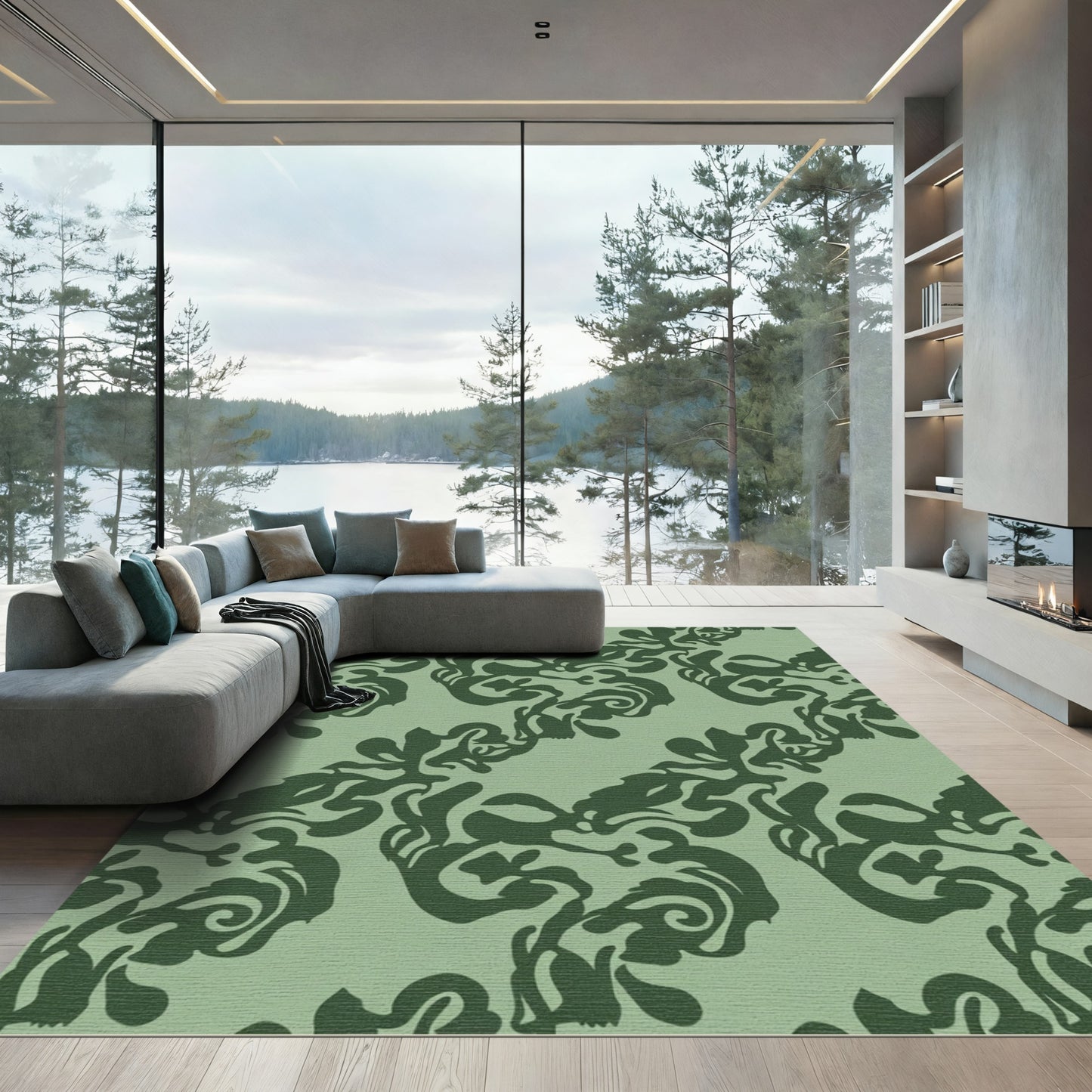 Tender Green Abstract Swirl Rug