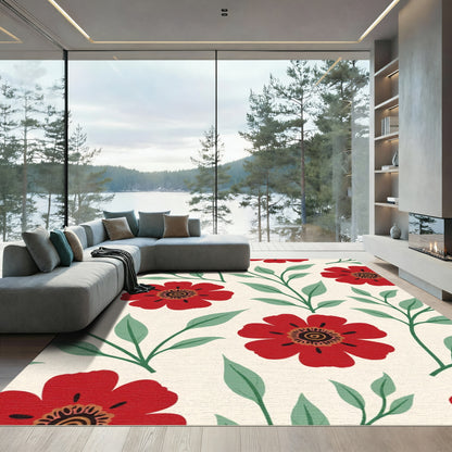 Crimson Floral Vine Artwork Rug