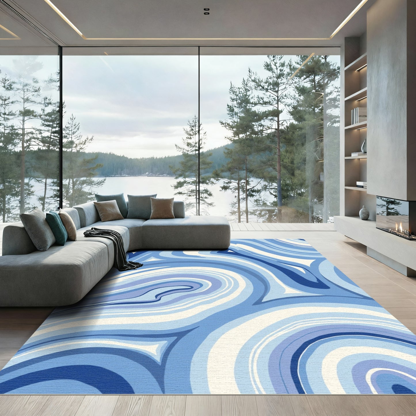 Blue Swirling Abstract Agate Rug