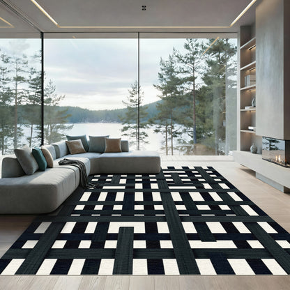 Dark Interwoven Strips Geometric Rug