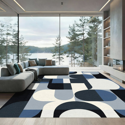 Modern Navy Blue Geometric Abstract Rug