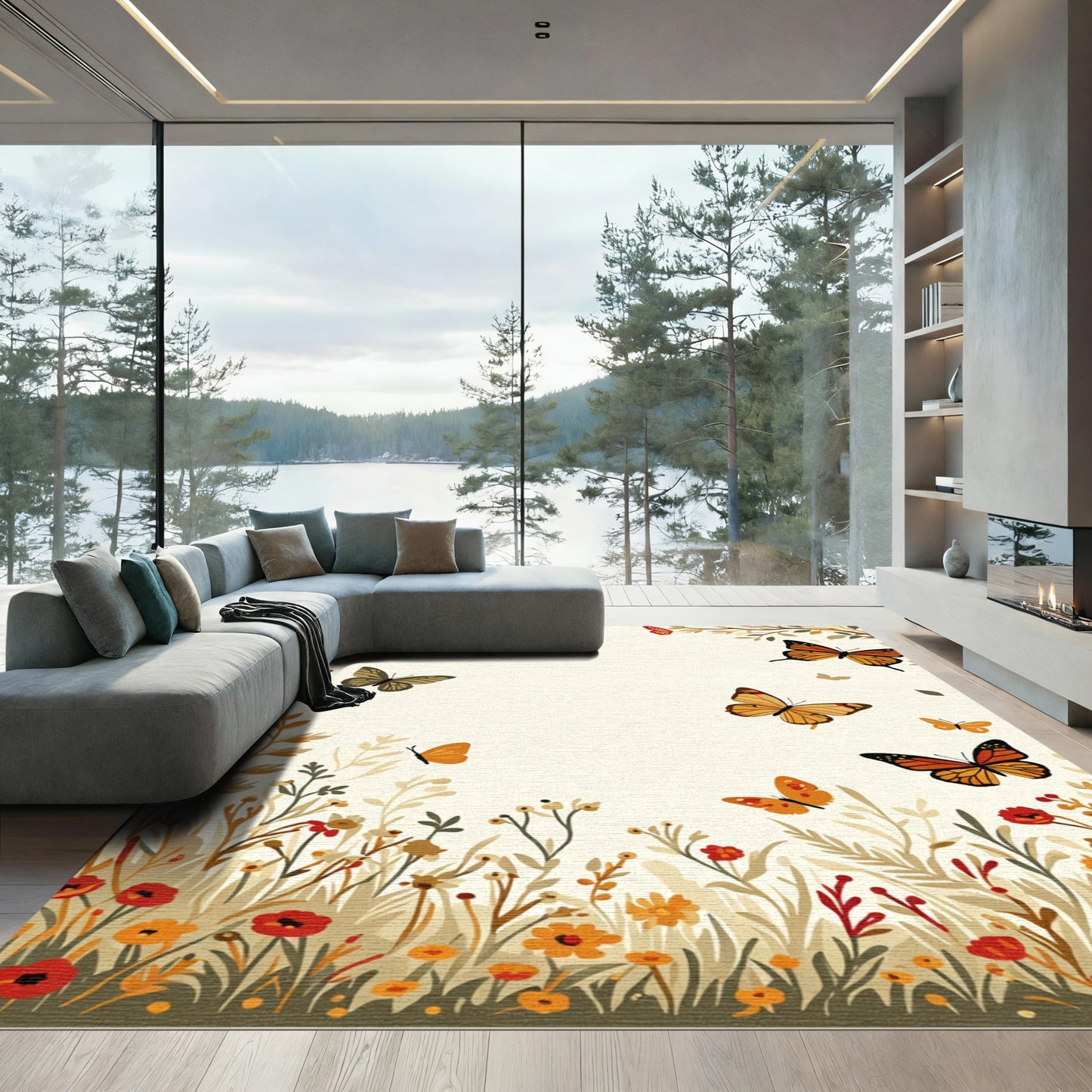 Bright Monarch Butterflies Meadow Garden Rug