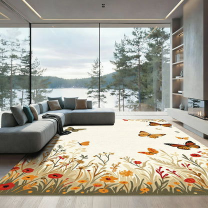 Bright Monarch Butterflies Meadow Garden Rug