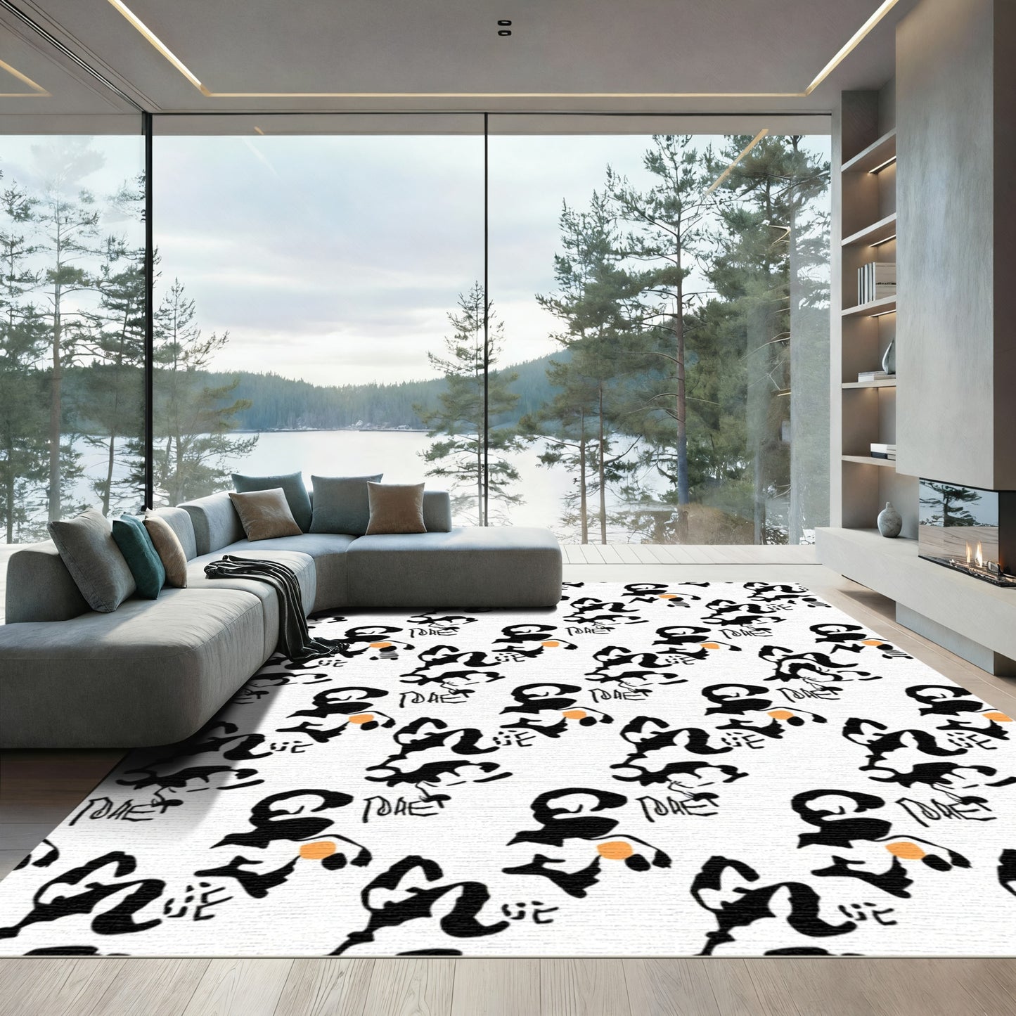 Bold Abstract Black Orange Forms Rug