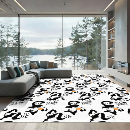 Bold Abstract Black Orange Forms Rug