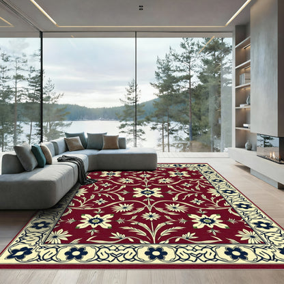 Crimson Bloom Vine Scroll Border Rug
