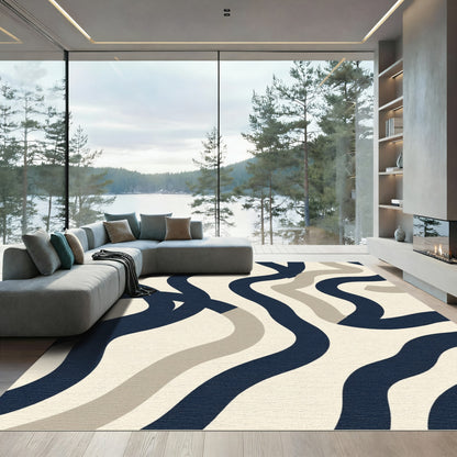 Navy Beige Organic Swirl Flow Rug