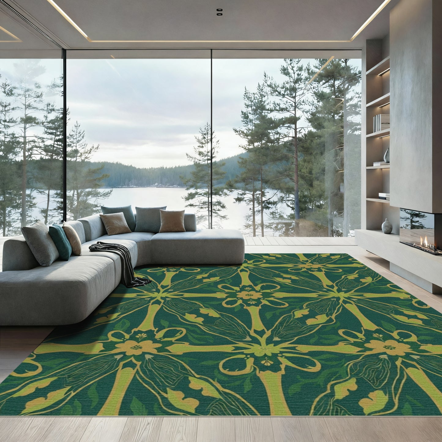 Emerald Gold Botanical Medallion Rug