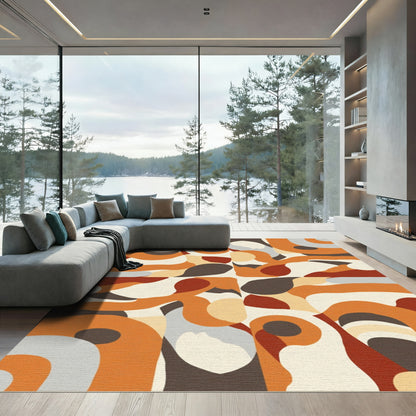 Rust Terracotta Cream Abstract Swirls Rug