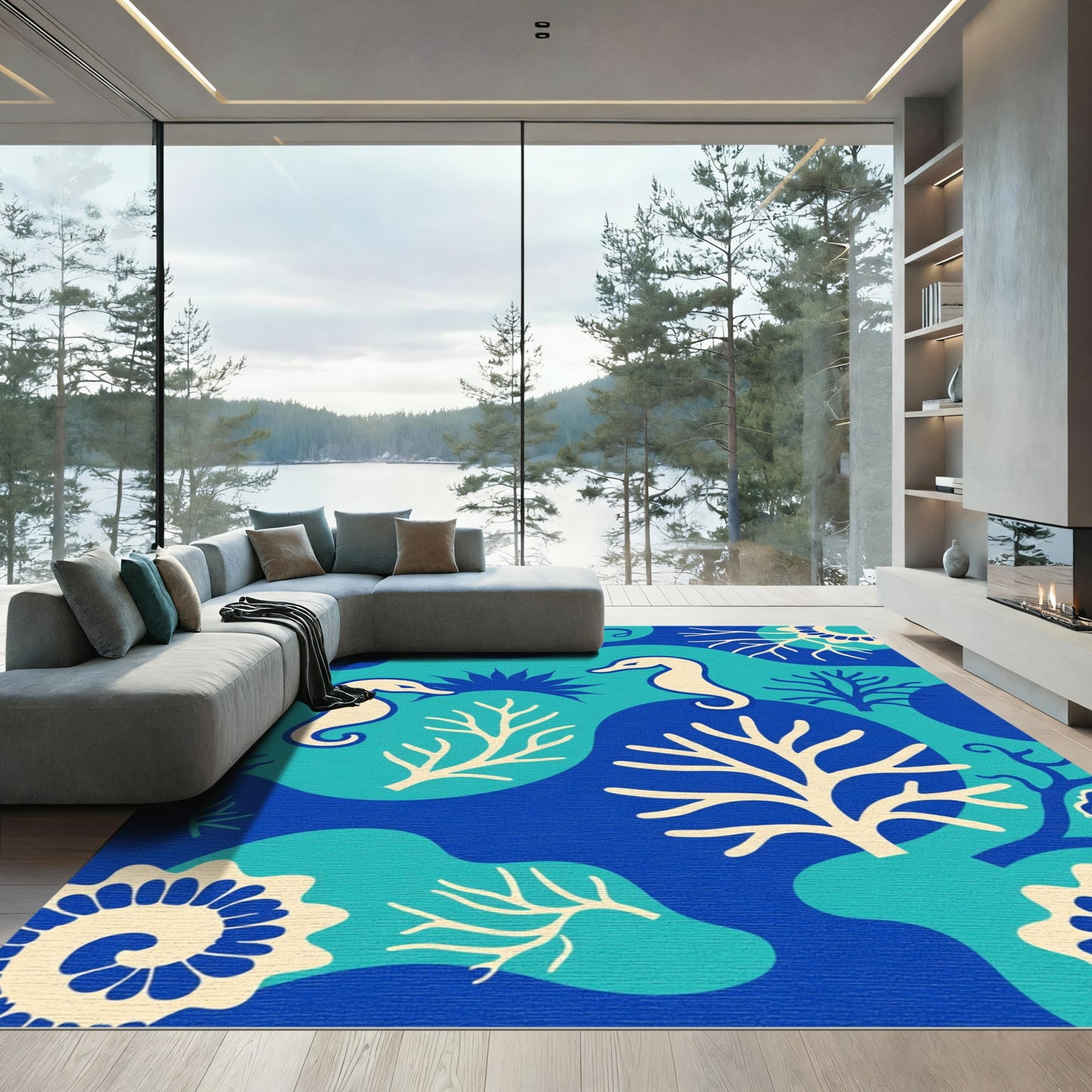 Coastal Seahorse Coral Wave Composition Rug