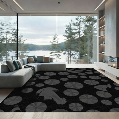 Dark Gray Scattered Radiating Circles Rug