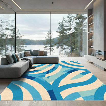 Oceanic Blue Curved Stripe Rug