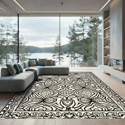Classic Black Ivory Intricate Outline Rug