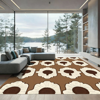 Cream Brown Floral Frames Repeating Rug