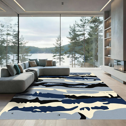 Urban Camouflage Blue Cream Waves Rug