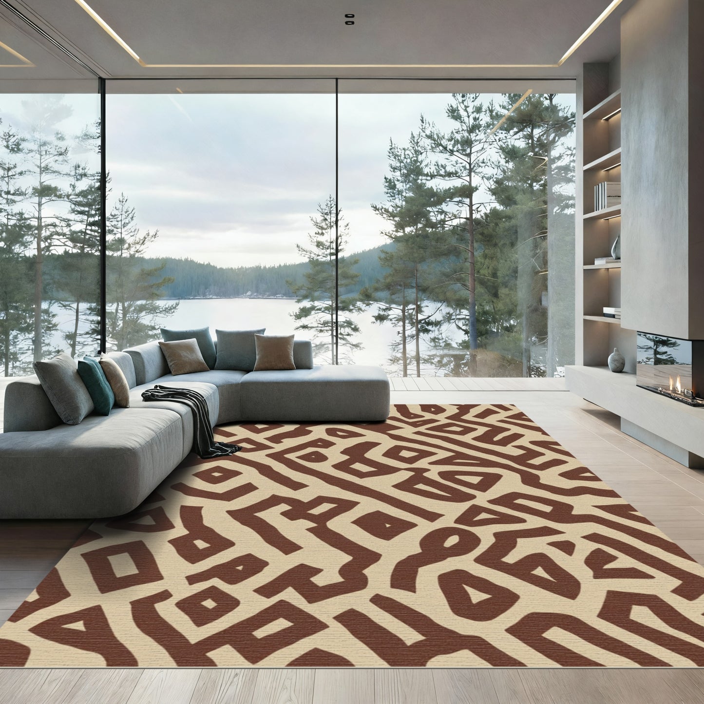 Brown Tan Geometric Tribal Rug