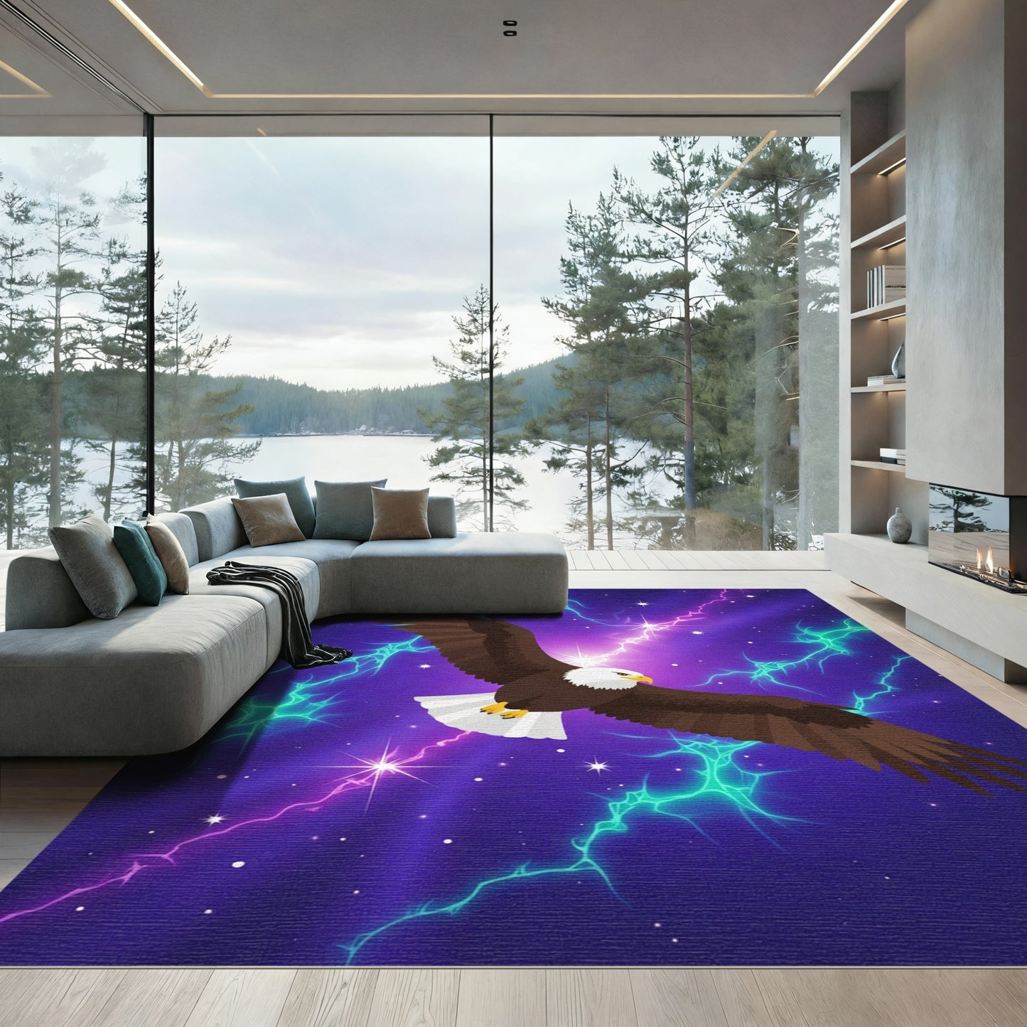 Majestic Eagle Amidst Cosmic Lightning Rug