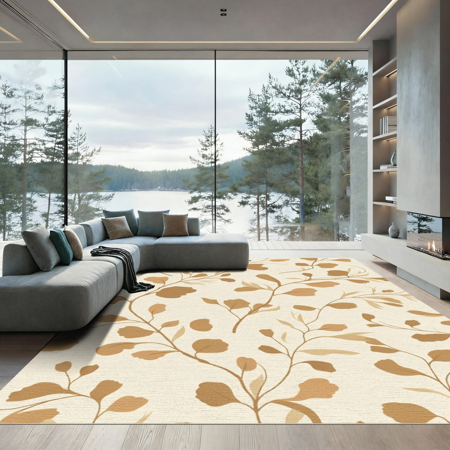 Earthy Tan Organic Vine Pattern Rug