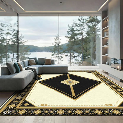 Bold Black Gold Diamond Frame Rug