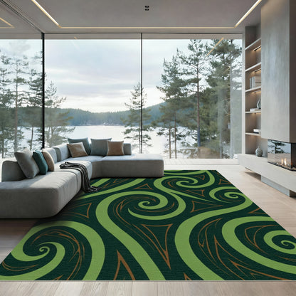 Deep Green Swirl Tribal Rug