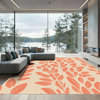 Coral Botanical Branch Arrangement Rug