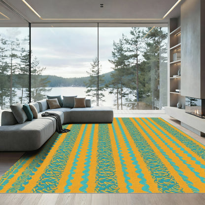 Turquoise Bold Stripe Ochre Texture Rug