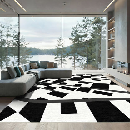Abstract Black White Jagged Stripes Rug