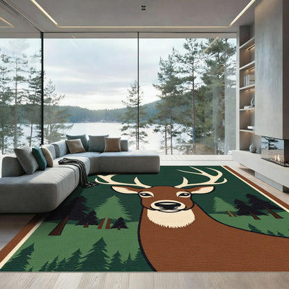 Regal Deer Antlers Forest Scene Rug
